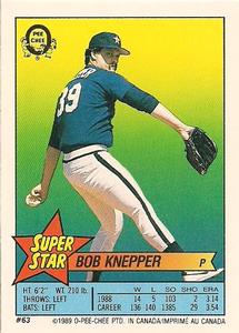1989 O-Pee-Chee Stickers #22 Bob Knepper Back