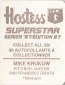 1987 Hostess Superstar Series '87 Stickers #17 Mike Krukow Back