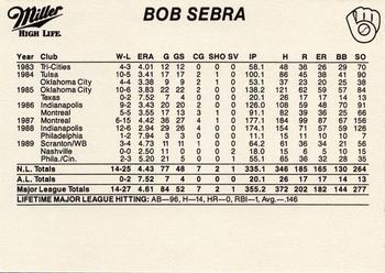 1990 Miller High Life Milwaukee Brewers SGA #NNO Bob Sebra Back