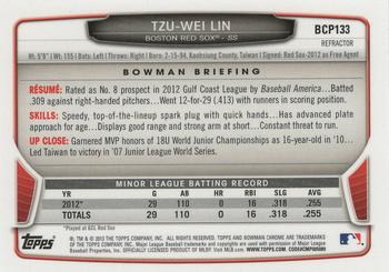 2013 Bowman Chrome - Prospects X-Fractors #BCP133 Tzu-Wei Lin Back