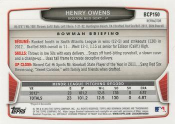2013 Bowman Chrome - Prospects X-Fractors #BCP150 Henry Owens Back