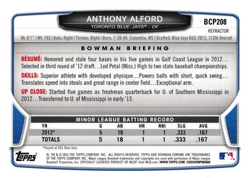 2013 Bowman Chrome - Prospects X-Fractors #BCP208 Anthony Alford Back