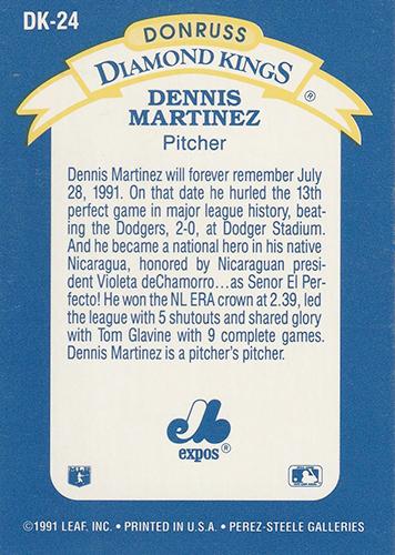 1992 Donruss Super Diamond Kings #DK-24 Dennis Martinez Back