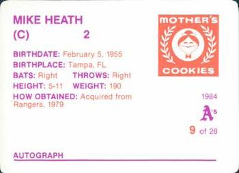 1984 Mother's Cookies Oakland Athletics #9 Mike Heath Back
