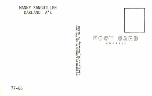 1977 Doug McWilliams Postcards #77-86 Manny Sanguillen Back
