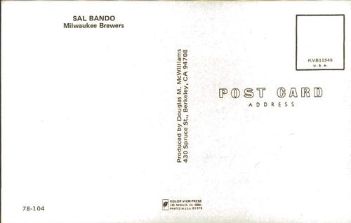 1978 Doug McWilliams Postcards #78-104 Sal Bando Back