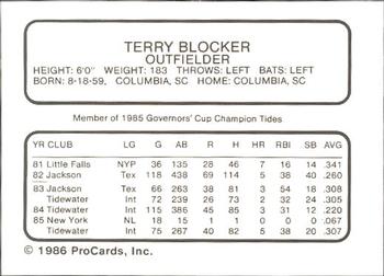 1986 ProCards Tidewater Tides #NNO Terry Blocker Back
