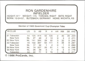 1986 ProCards Tidewater Tides #NNO Ron Gardenhire Back