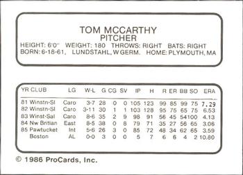 1986 ProCards Tidewater Tides #NNO Tom McCarthy Back
