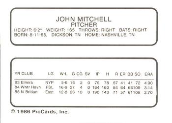 1986 ProCards Tidewater Tides #NNO John Mitchell Back