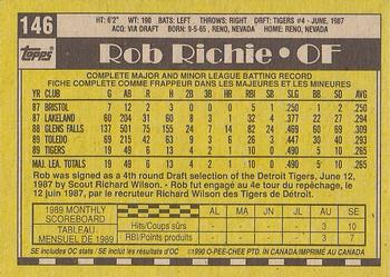 1990 O-Pee-Chee #146 Rob Richie Back