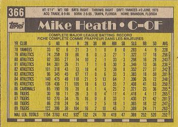 1990 O-Pee-Chee #366 Mike Heath Back