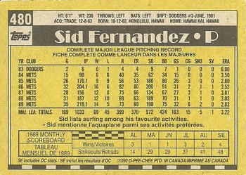 1990 O-Pee-Chee #480 Sid Fernandez Back