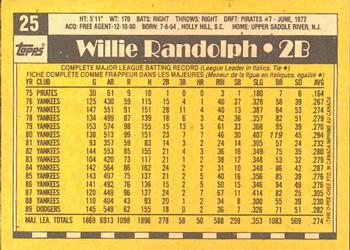 1990 O-Pee-Chee #25 Willie Randolph Back