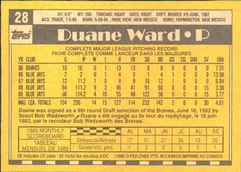 1990 O-Pee-Chee #28 Duane Ward Back