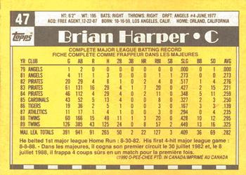 1990 O-Pee-Chee #47 Brian Harper Back