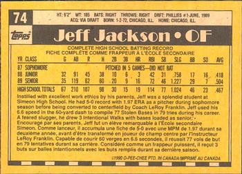 1990 O-Pee-Chee #74 Jeff Jackson Back