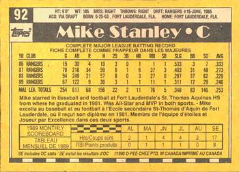 1990 O-Pee-Chee #92 Mike Stanley Back