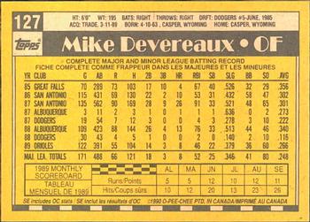 1990 O-Pee-Chee #127 Mike Devereaux Back
