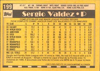 1990 O-Pee-Chee #199 Sergio Valdez Back