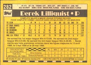1990 O-Pee-Chee #282 Derek Lilliquist Back