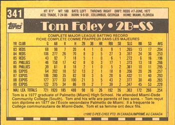 1990 O-Pee-Chee #341 Tom Foley Back