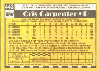 1990 O-Pee-Chee #443 Cris Carpenter Back
