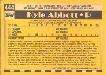 1990 O-Pee-Chee #444 Kyle Abbott Back
