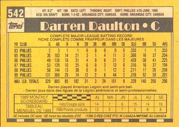1990 O-Pee-Chee #542 Darren Daulton Back