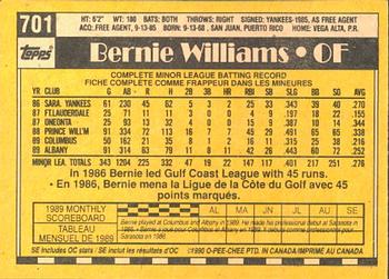 1990 O-Pee-Chee #701 Bernie Williams Back
