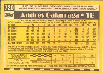 1990 O-Pee-Chee #720 Andres Galarraga Back