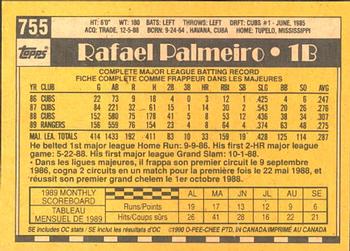 1990 O-Pee-Chee #755 Rafael Palmeiro Back