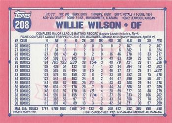 1991 O-Pee-Chee #208 Willie Wilson Back