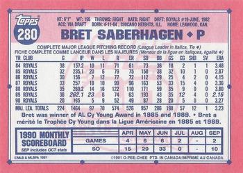 1991 O-Pee-Chee #280 Bret Saberhagen Back