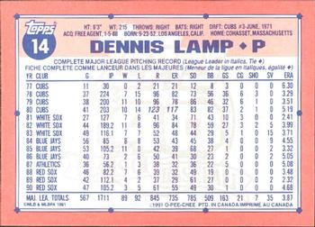 1991 O-Pee-Chee #14 Dennis Lamp Back