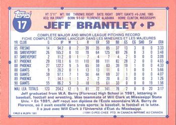 1991 O-Pee-Chee #17 Jeff Brantley Back