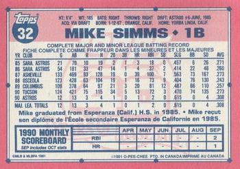 1991 O-Pee-Chee #32 Mike Simms Back