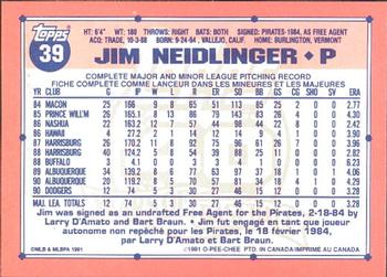 1991 O-Pee-Chee #39 Jim Neidlinger Back