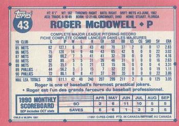 1991 O-Pee-Chee #43 Roger McDowell Back