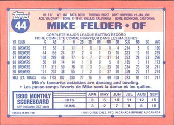 1991 O-Pee-Chee #44 Mike Felder Back