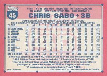 1991 O-Pee-Chee #45 Chris Sabo Back