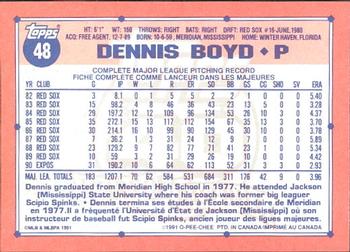 1991 O-Pee-Chee #48 Dennis Boyd Back