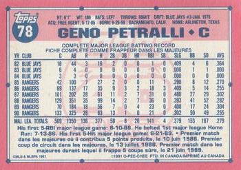 1991 O-Pee-Chee #78 Geno Petralli Back