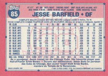 1991 O-Pee-Chee #85 Jesse Barfield Back