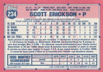 1991 O-Pee-Chee #234 Scott Erickson Back