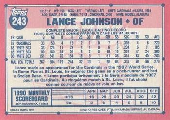 1991 O-Pee-Chee #243 Lance Johnson Back