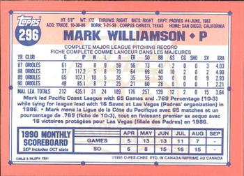 1991 O-Pee-Chee #296 Mark Williamson Back