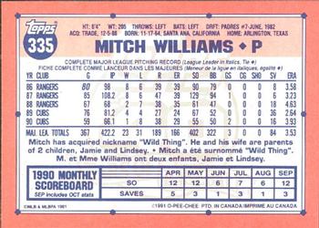 1991 O-Pee-Chee #335 Mitch Williams Back
