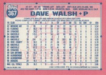 1991 O-Pee-Chee #367 Dave Walsh Back
