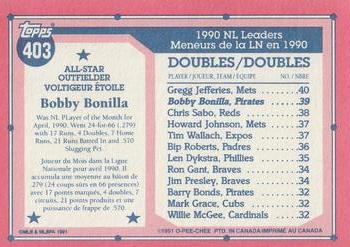1991 O-Pee-Chee #403 Bobby Bonilla Back
